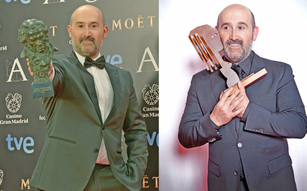 Javier Cámara con su primer Premio Goya y uno de los Fotogramas de Plata