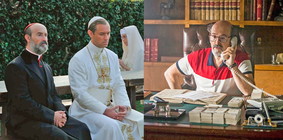 Javier Cámara en escenas de The Young Pope con Jude Law y Narcos