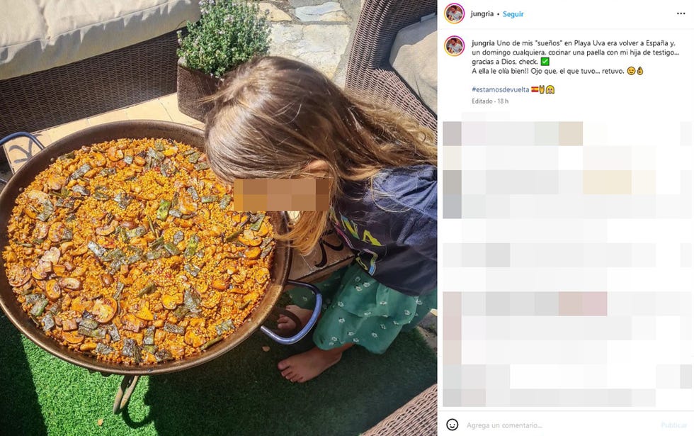 camila, hija de javier ungria, huele una paella cocinada por su padre
