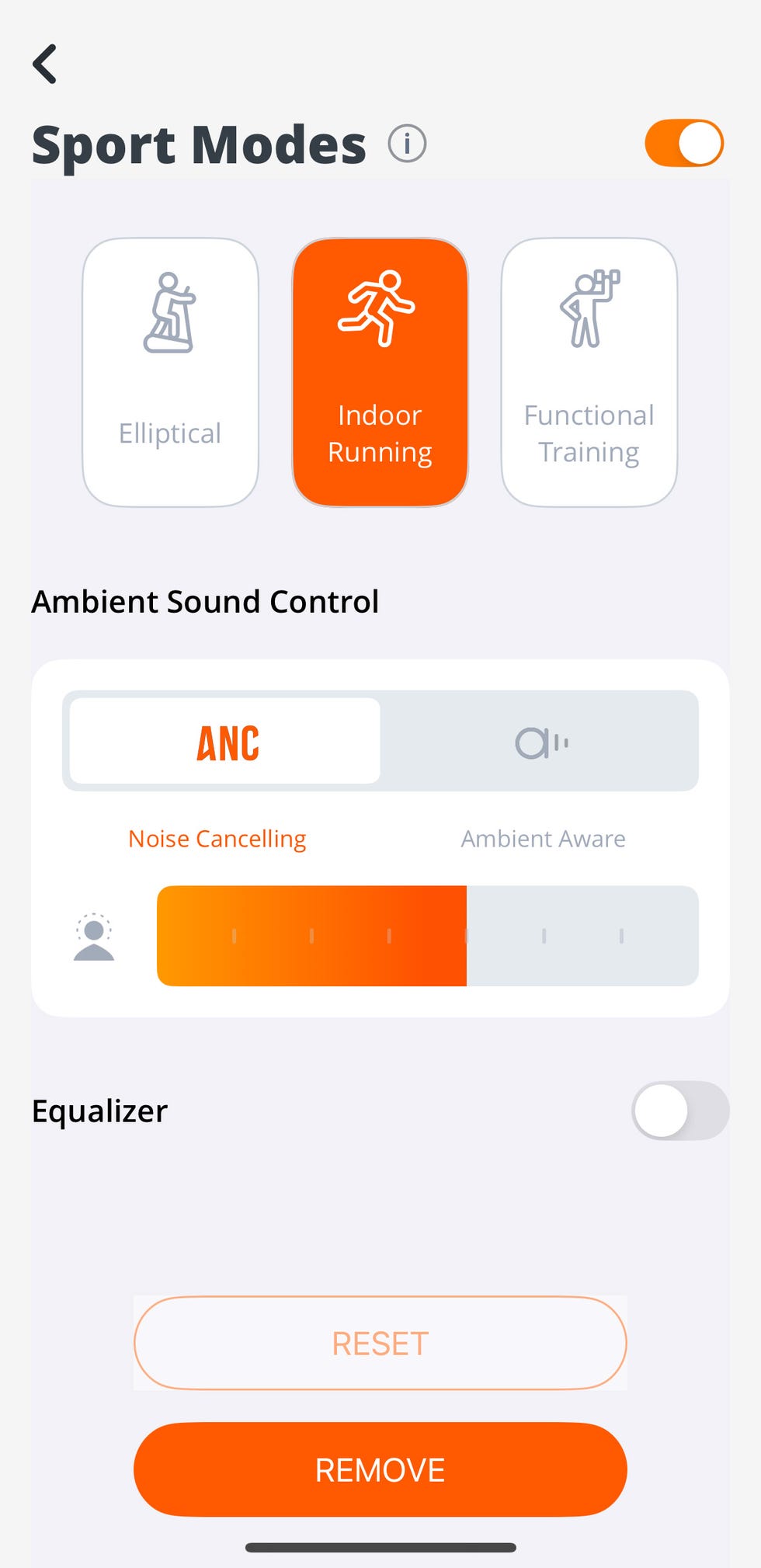screenshot of a headphone app
