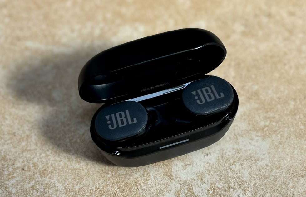 black jbl true wireless earbuds in a charging case