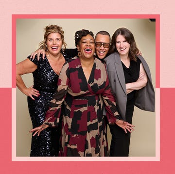 group of four women in various stylish outfits posing together group of four women in various stylish outfits posing together