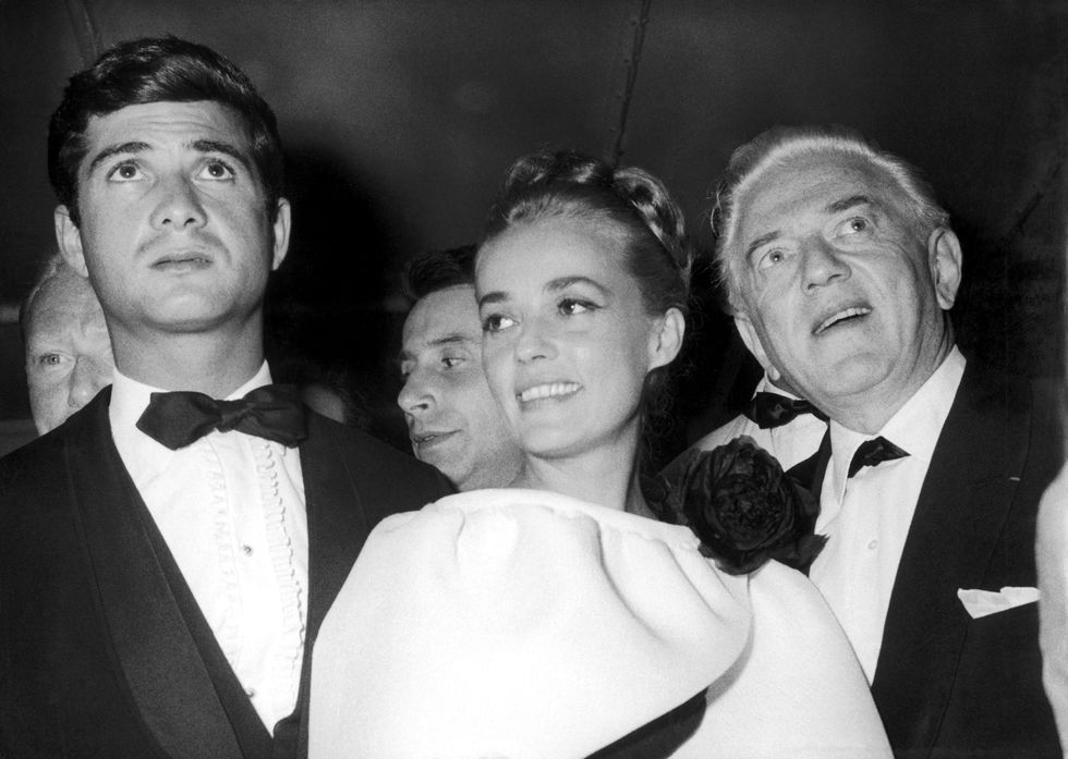 jean claude brialy, jeanne moreau and anatole litvak at cannes film festival of 1962
