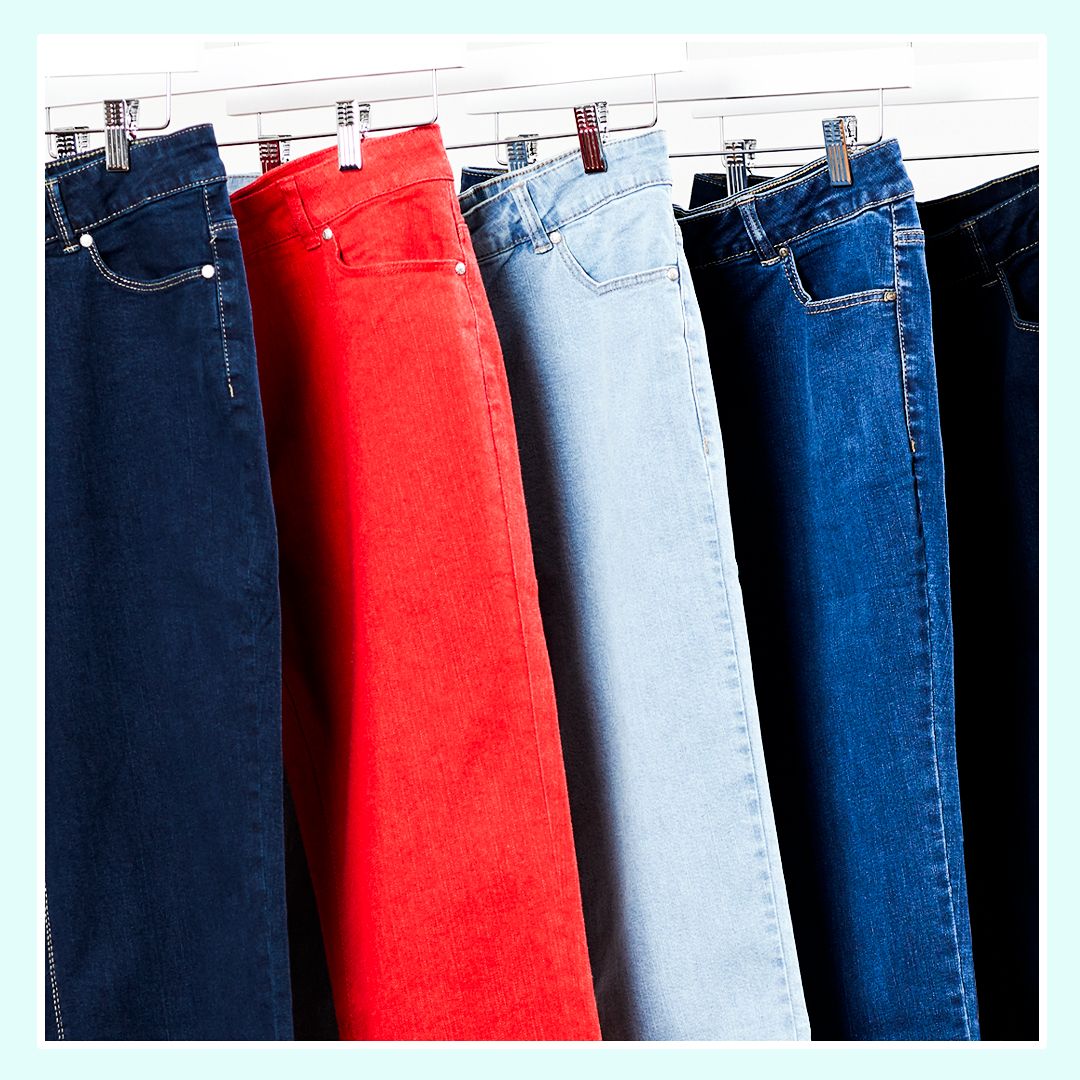 selection of damart jeans on a clothing rail