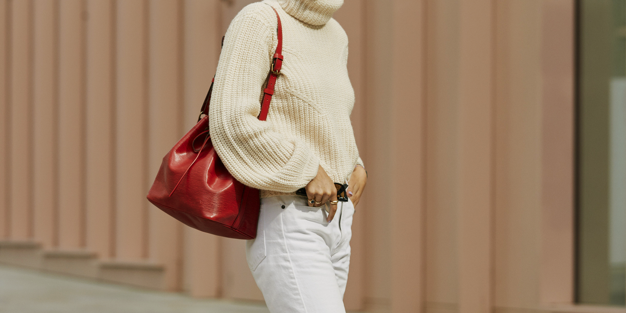 White, Clothing, Red, Shoulder, Street fashion, Fashion, Pink, Joint, Outerwear, Beige, 