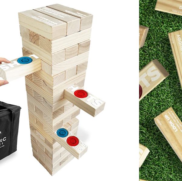 giant jenga with holes in blocks for jello shots