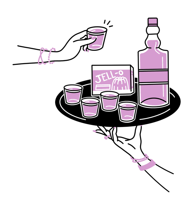 illustration of two women holding jello shots