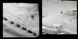 a group of screenshots reporting to show a unidentified flying object on a military base