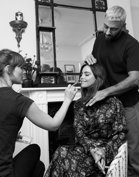 Getting ready for the Chanel pre-BAFTA party with Jenna Coleman