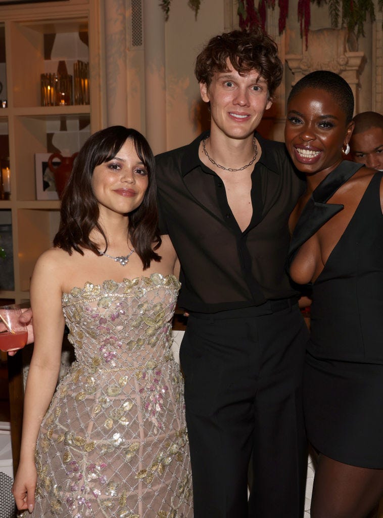 jenna ortega, hunter doohan, and joy sunday at 2024 netflix primetime emmys after party