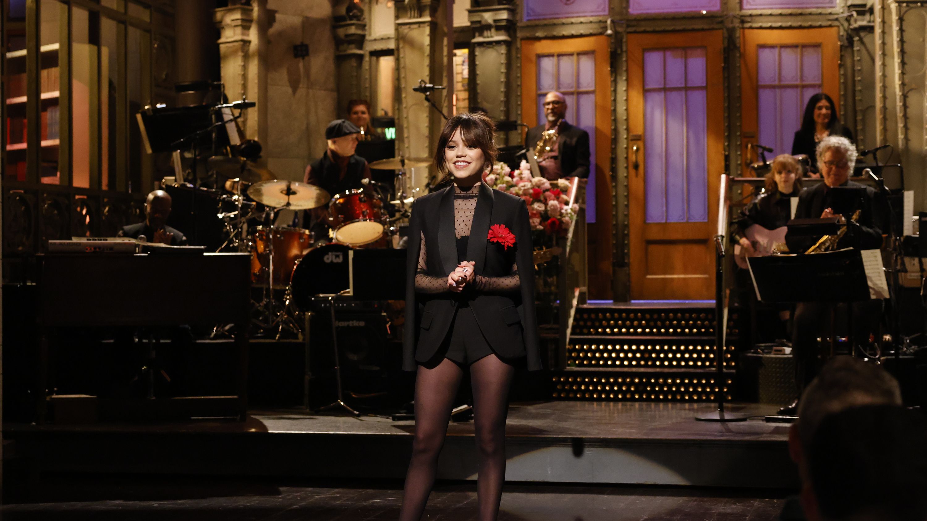 Jenna Ortega wears a see-through top on Saturday Night Live