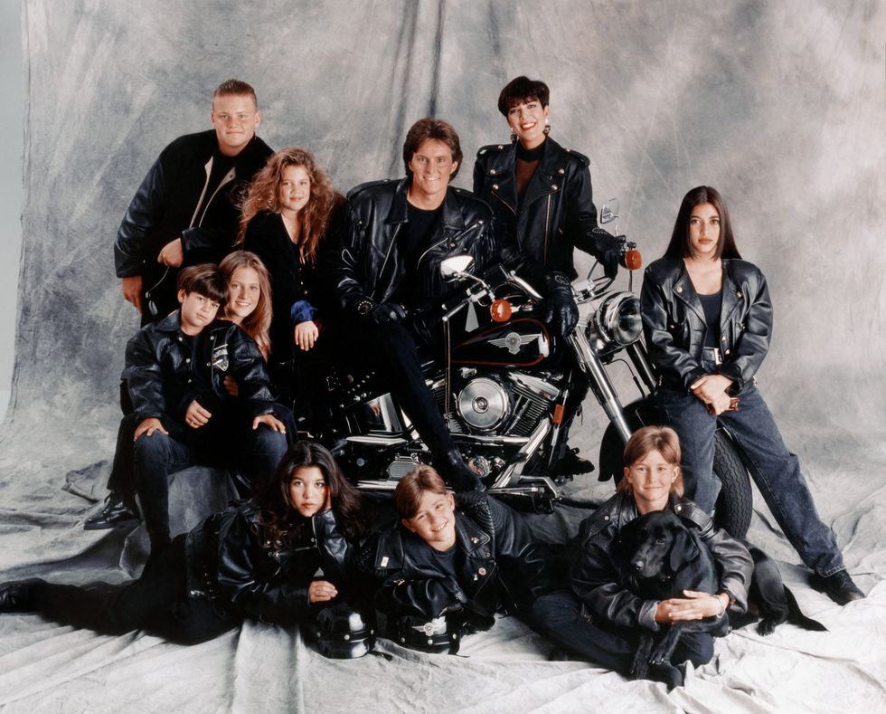 los angeles 1993 clockwise from top left burton jenner, khloe kardashian, bruce jenner, kris jenner, kim kardashian, brandon jenner, brody jenner, kourtney kardashian, robert kardashian, jr and cassandra jenner of the celebrity jenner and kardashian families featured in the tv show keeping up with the kardashians pose for a family portrait in 1993 in los angeles, california photo by maureen donaldsonmichael ochs archivesgetty images