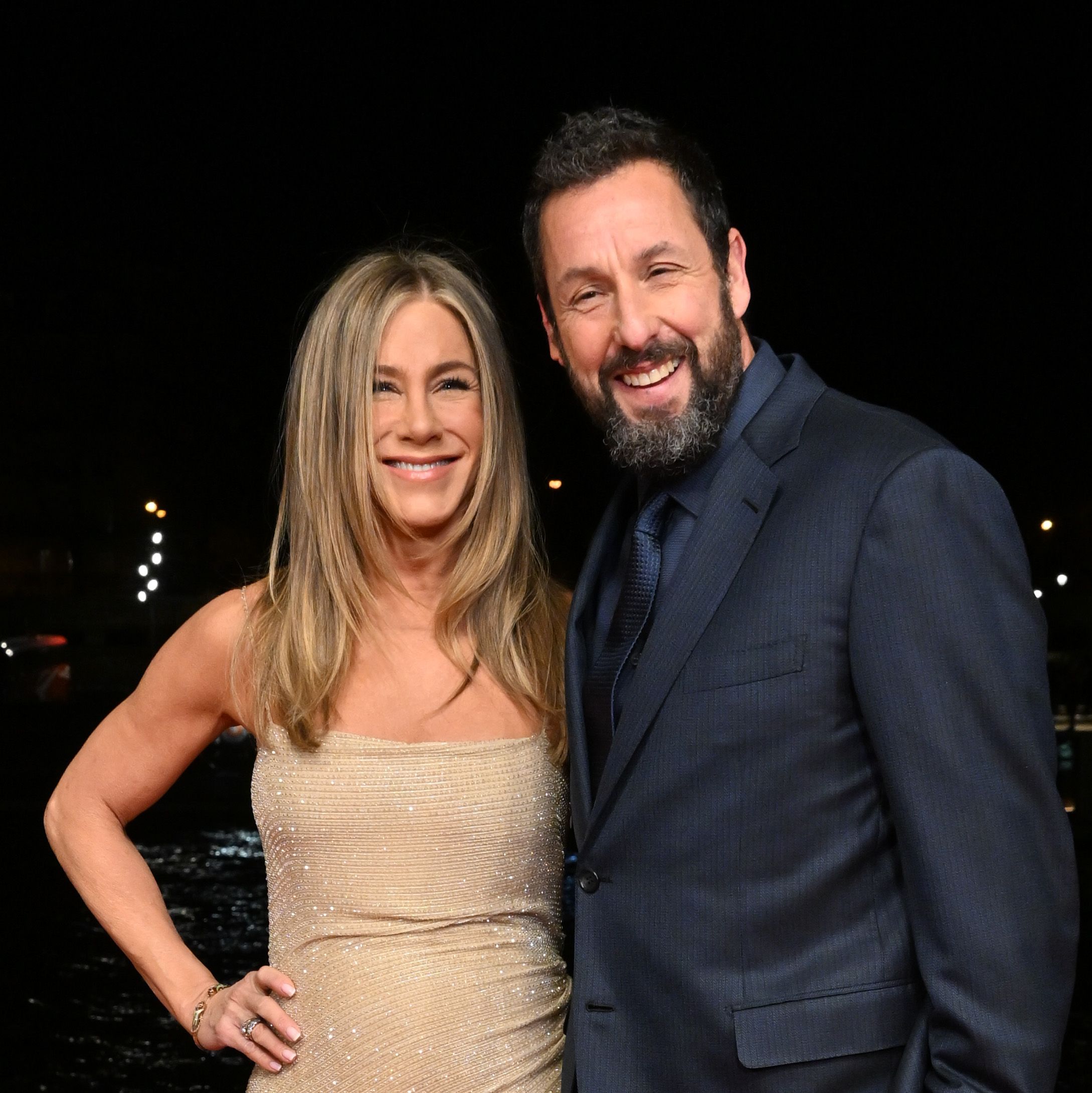 Jennifer Aniston, in a Sheer Mini Dress, Called Out Adam Sandler for Wearing a Sweatshirt to Their Premiere