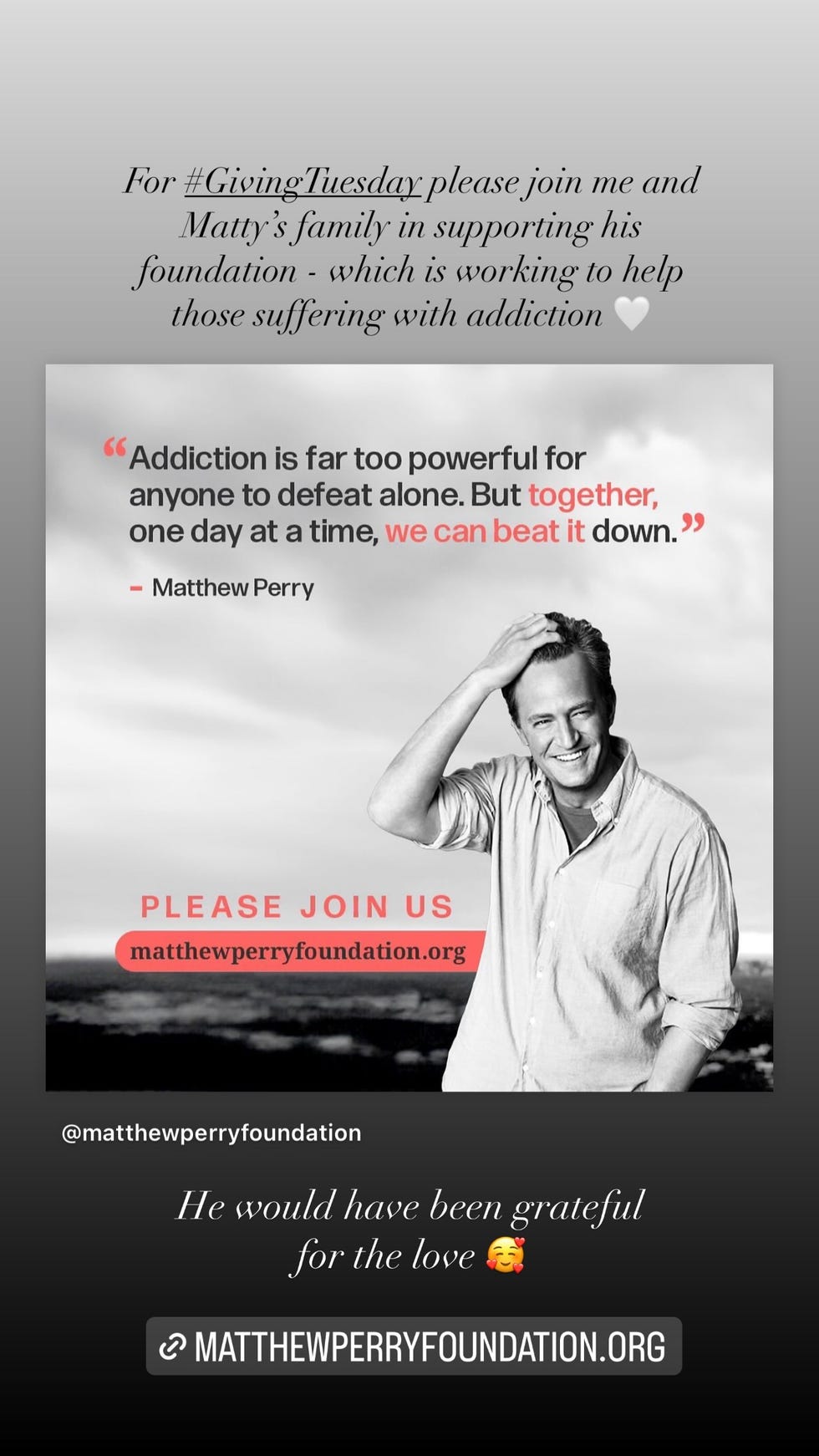 jennifer aniston's post for matthew perry foundation