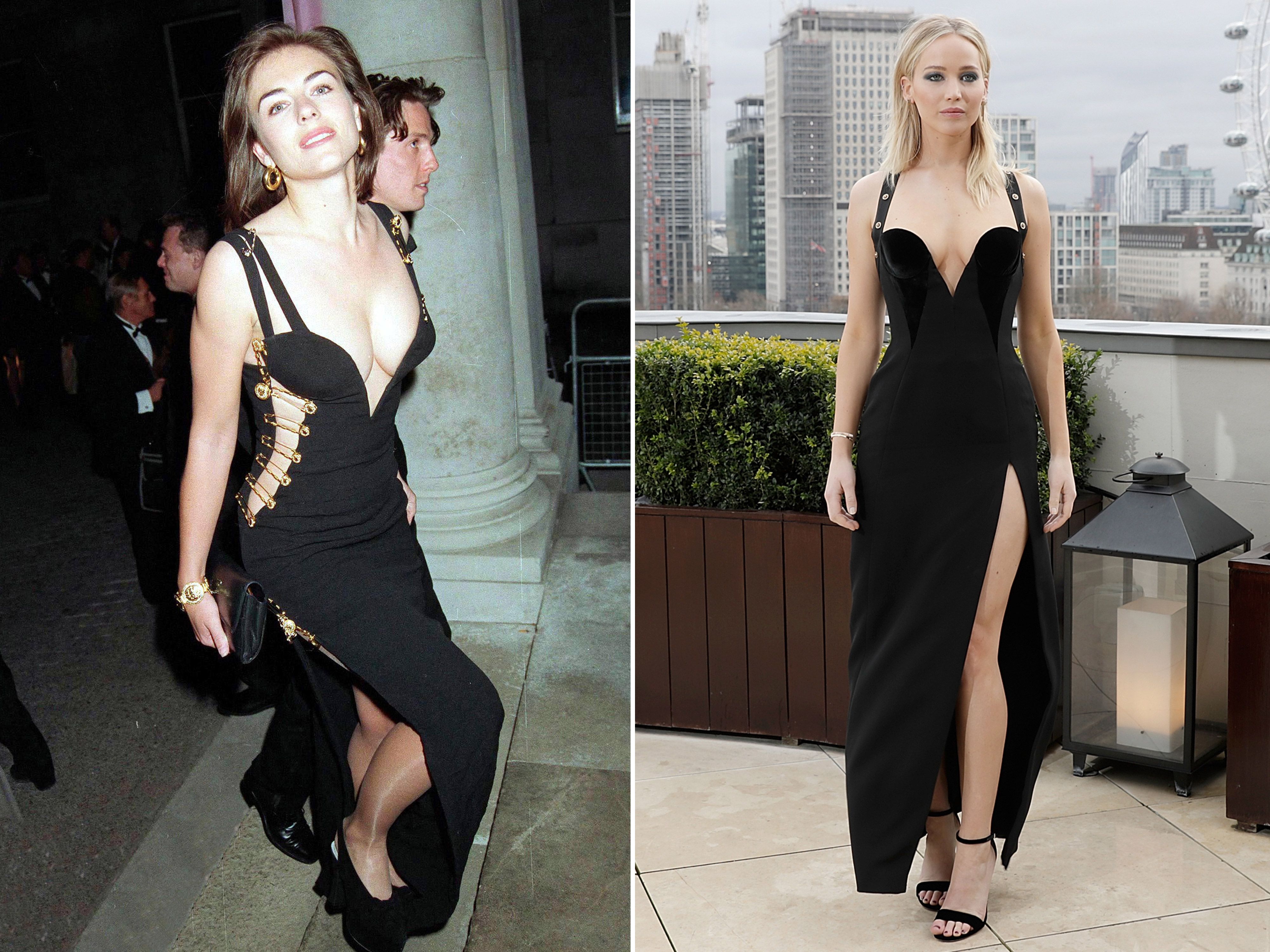 Lady Gaga Safety Pin Dress - Liz Hurley Versace | Hurley dress, Iconic  dresses, Dress