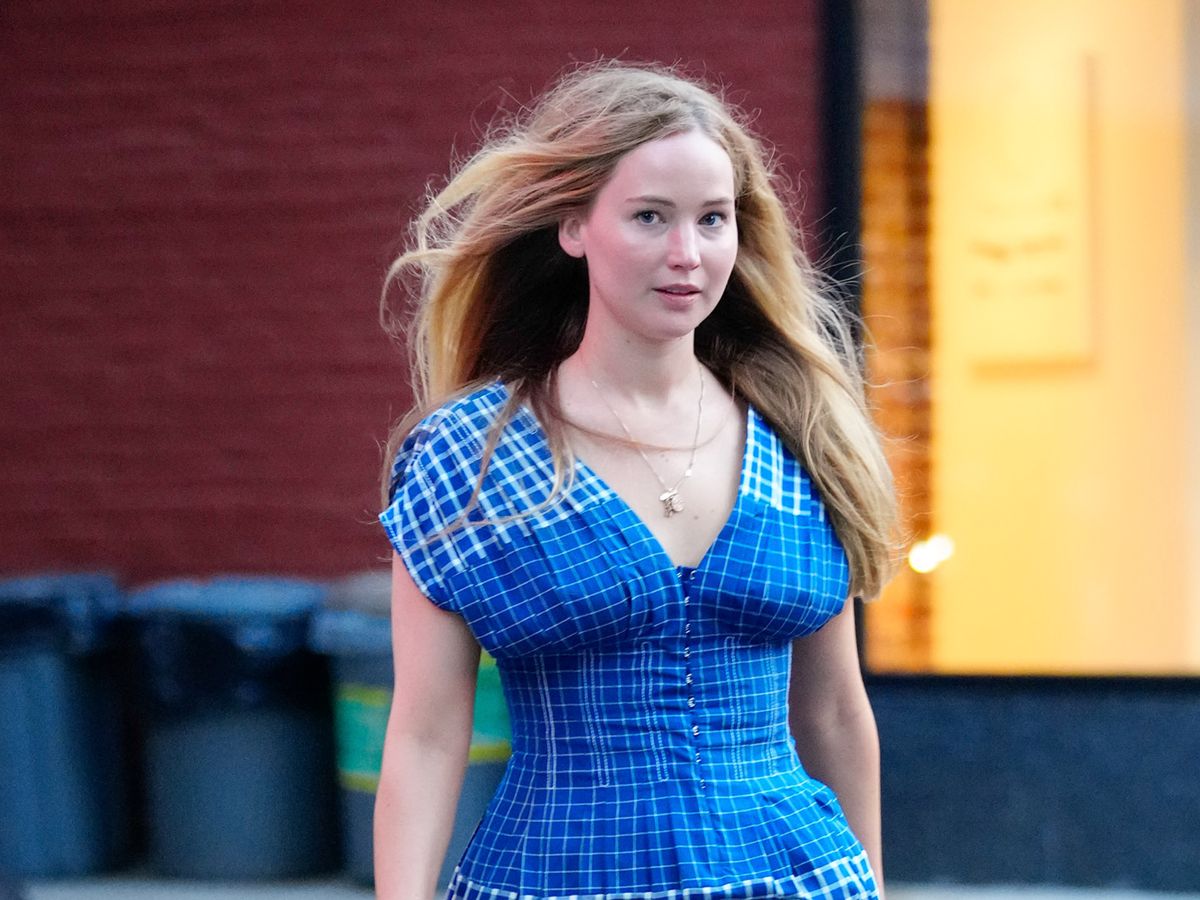 Jennifer Lawrence Wears Billowy Blue Corset Summer Dress In NYC