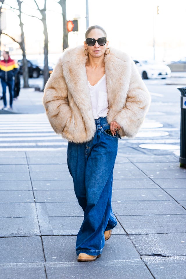 Jennifer Lopez Pairs Timbs With the Fur Coat She Can't Stop Wearing