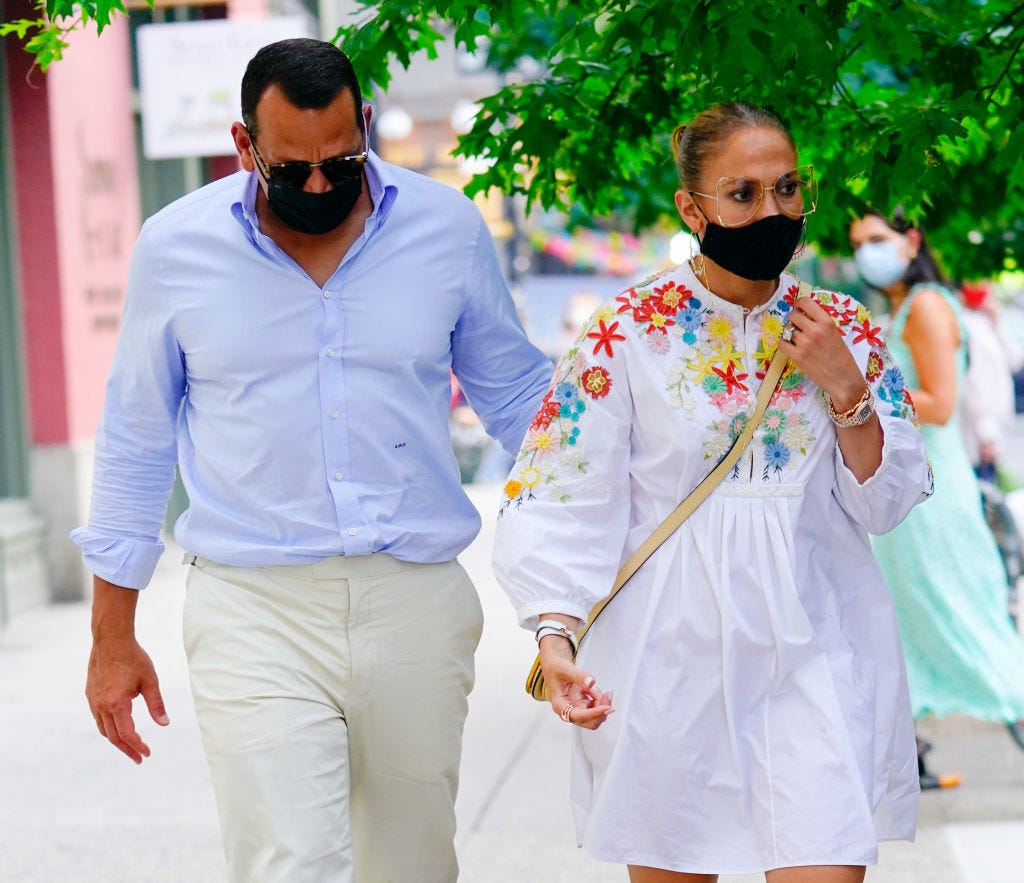 White in Monochrome Outfit + Neon Sneakers – Rvce News - valentino square  sunglasses - Jennifer Lopez Masters All