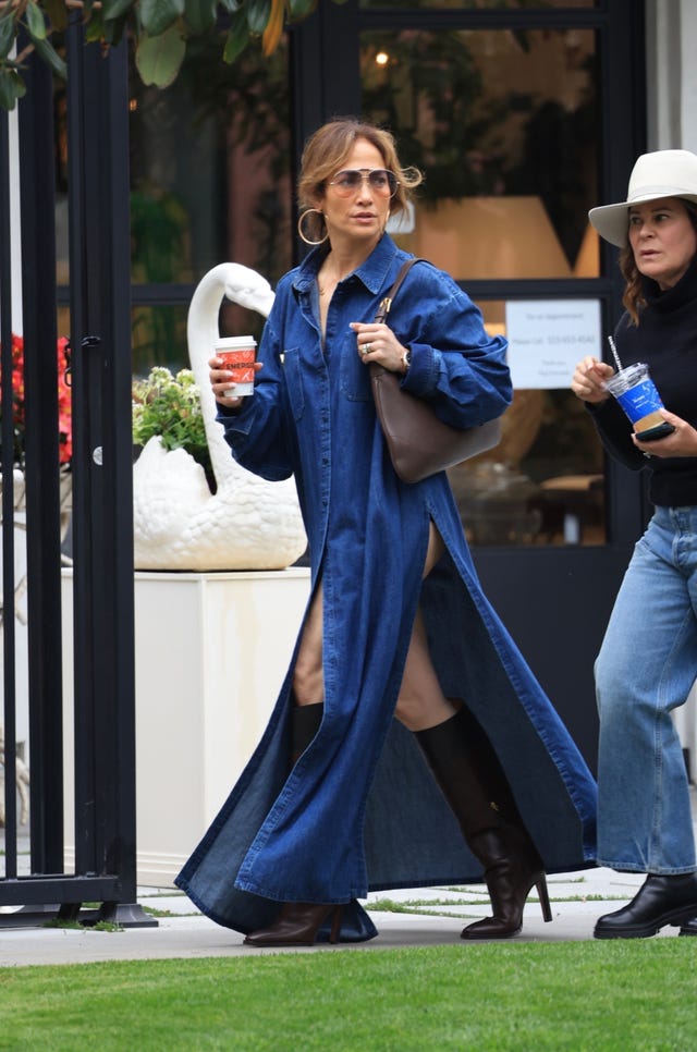 Jennifer Lopez Wore A Denim Dress With Two Waist High Leg Slits