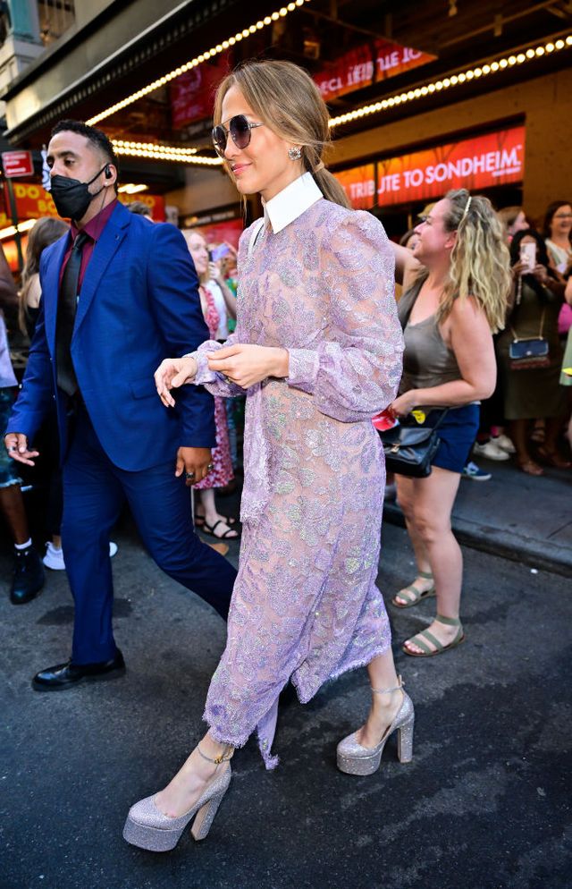 Jennifer Lopez Looks Like Royalty in a Sheer Lilac Dress in NYC
