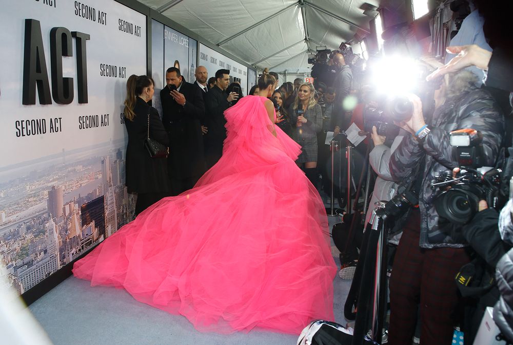 Jennifer Lopez Just Wore a Pink Dress That Was So Big She Had to Arrive in a Van to Her Second Act Film Premier