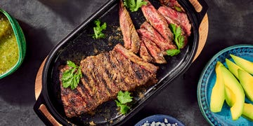 jennifer zymans carne asada with avocado, salsa verde and tortillas