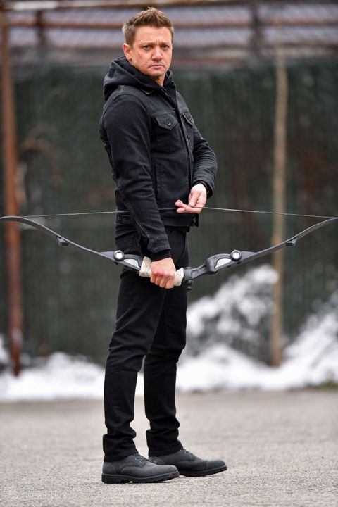 jeremy renner on the set of hawkeye