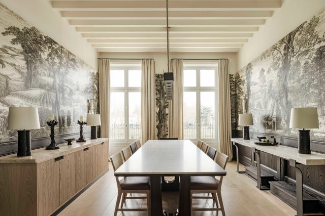 gilles boissier paris home dining room with mural on walls of woodland