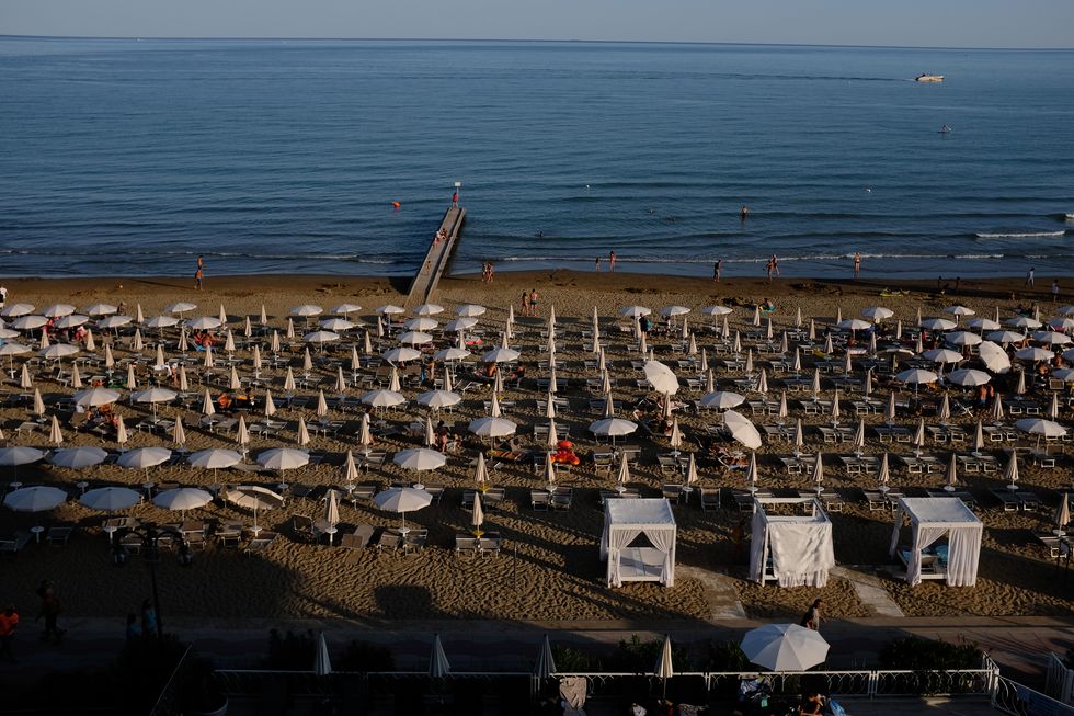 jesolo tourist beach at sunset