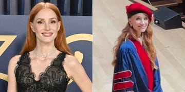 a woman in a graduation gown and a woman in a cap