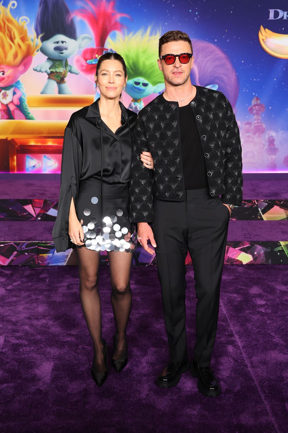 hollywood, california november 15 l r jessica biel and justin timberlake attend the special screening of universal pictures trolls band together at tcl chinese theatre on november 15, 2023 in hollywood, california photo by leon bennettgetty images