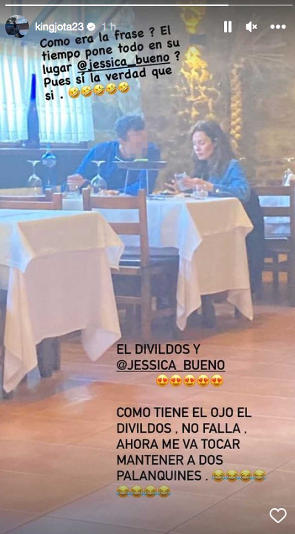 cómo era la frase ¿el tiempo pone todo en su lugar jessica bueno pues sí la verdad que sí" acompaña la cita del emoticono de una carita riéndose también incluye estas palabras "como tiene el ojo el divildos no falla" aunque el comentario más sonado que refleja mucho resentimiento es donde indica que ahora le "va a tocar mantener a dos palanquines"