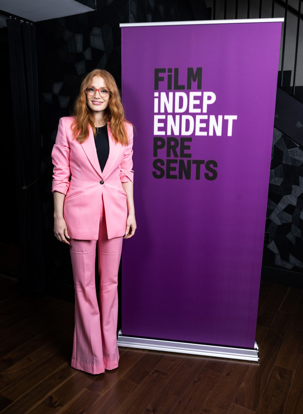 Jessica Chastain wears chic pink suit