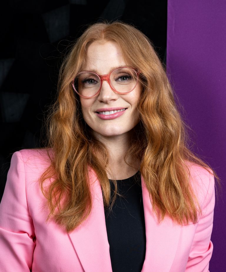 Jessica Chastain wears chic pink suit