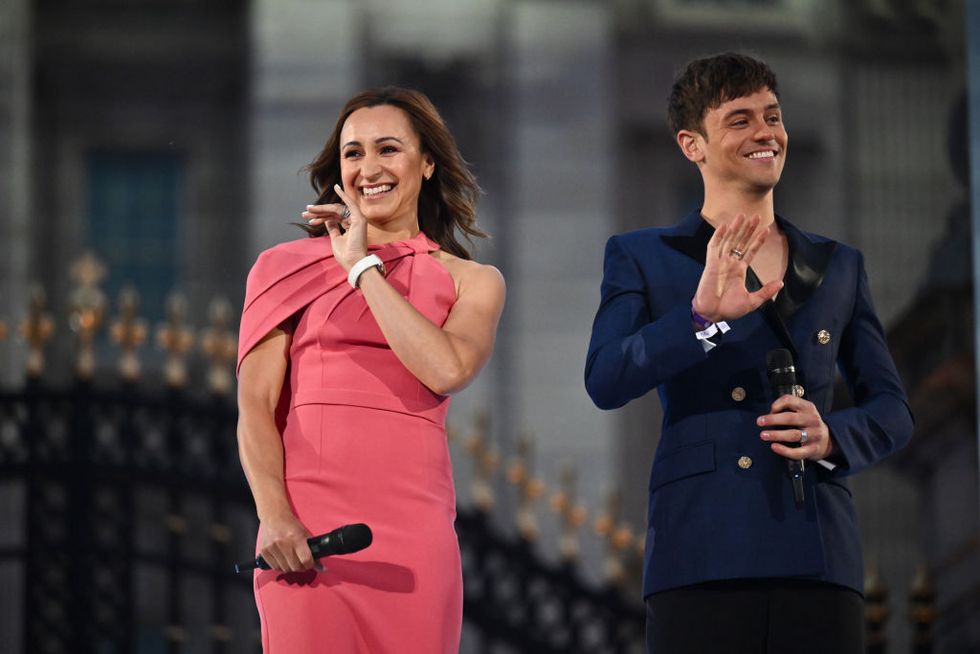 jessica ennis hill and tom daley onstage during the queen elizabeth ii platinum jubilee 2022 platinum party at the palace