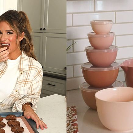 Just Feed Me by Jessie James Decker 6-Piece Round Acacia Wood Knife Block  Set, Terracotta Rose 