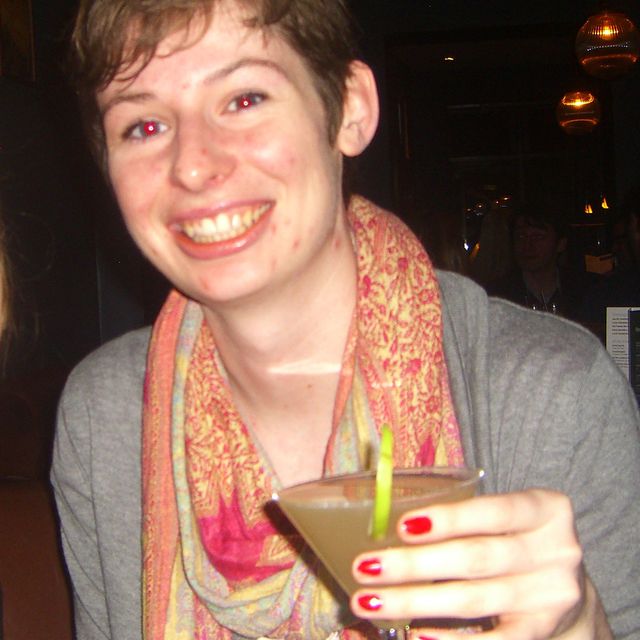 Jessie Van Amburg drinking cocktails in Oxford, England in 2012