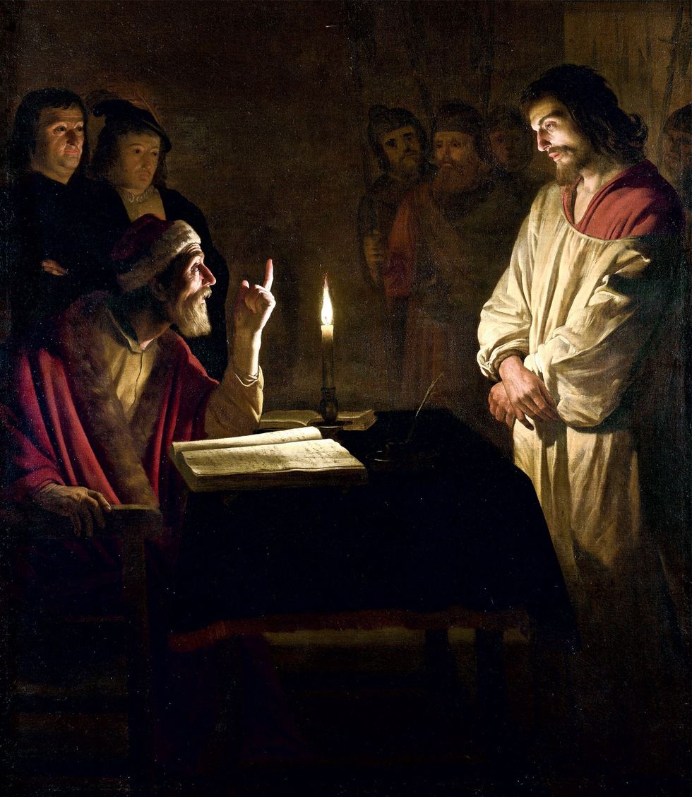 De Hollandse meester Gerrit van Honthorst schilderde rond 1617 het doek Christus voor Kajafas dat de invloed van Caravaggio verraadt