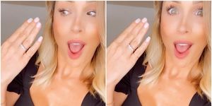 a split image of clare crawley wearing an engagement ring