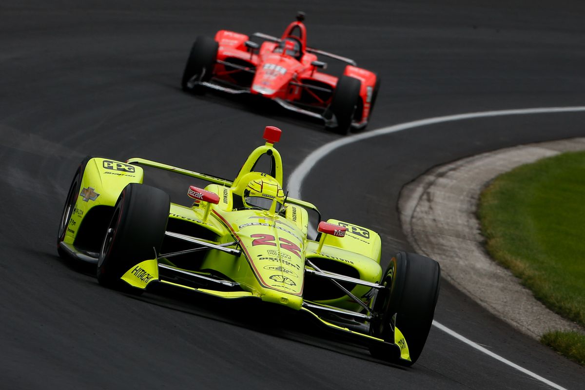 an indycar lapping the indianapolis motor speedway