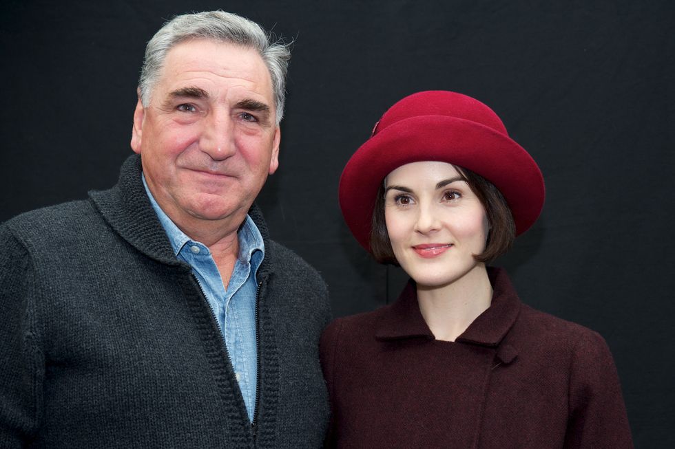 Jim Carter with Michelle Dockery on the 'Downton Abbey' set in 2015.