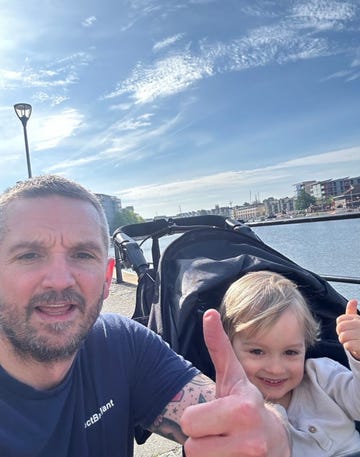 jimmy lloyd and son vale during one of his 5k runs around bristol harbour