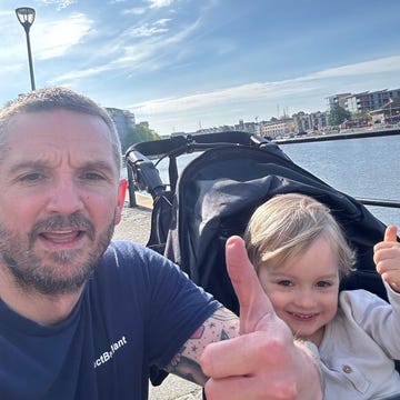 Jimmy Lloyd and son Vale during one of his 5K runs around Bristol Harbour jimmy lloyd and son vale during one of his 5k runs around bristol harbour