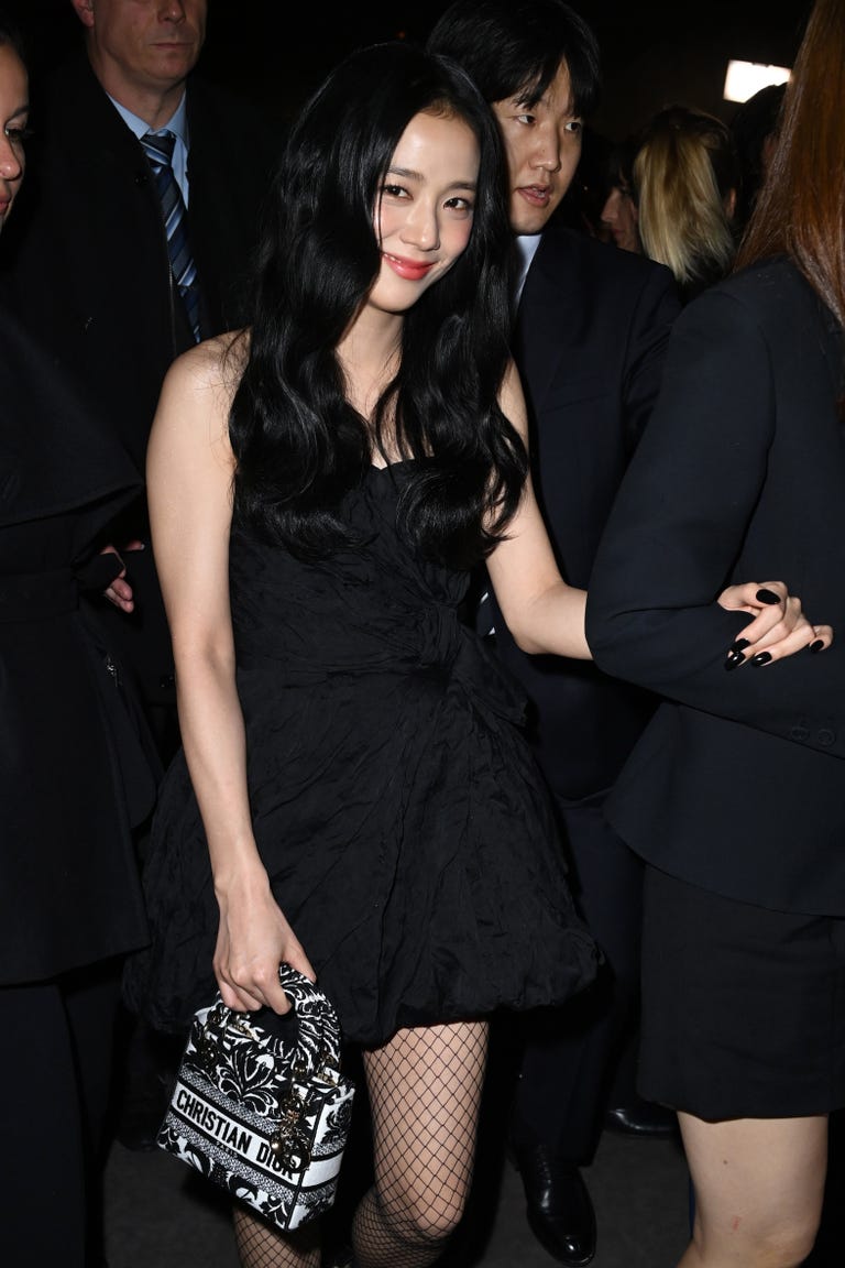 Jisoo Wears Black Mini Dress and Fishnets at Dior’s Paris Fashion Week Show