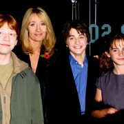 J.K. Rowling with Rupert Grint, Daniel Radcliffe and Emma Watson