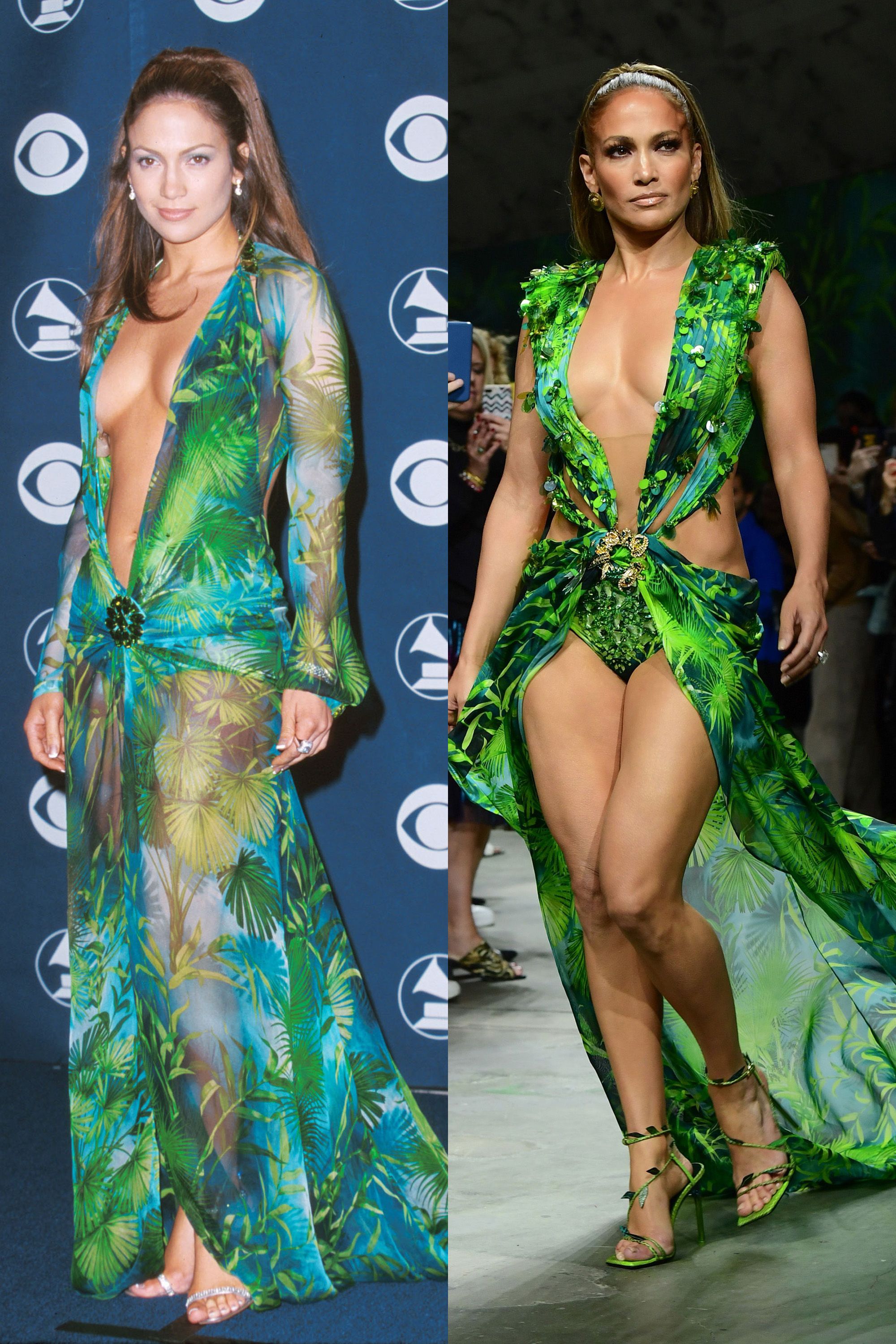 Jennifer Lopez Walks Versace Show in Her Iconic 2000 Grammys Dress