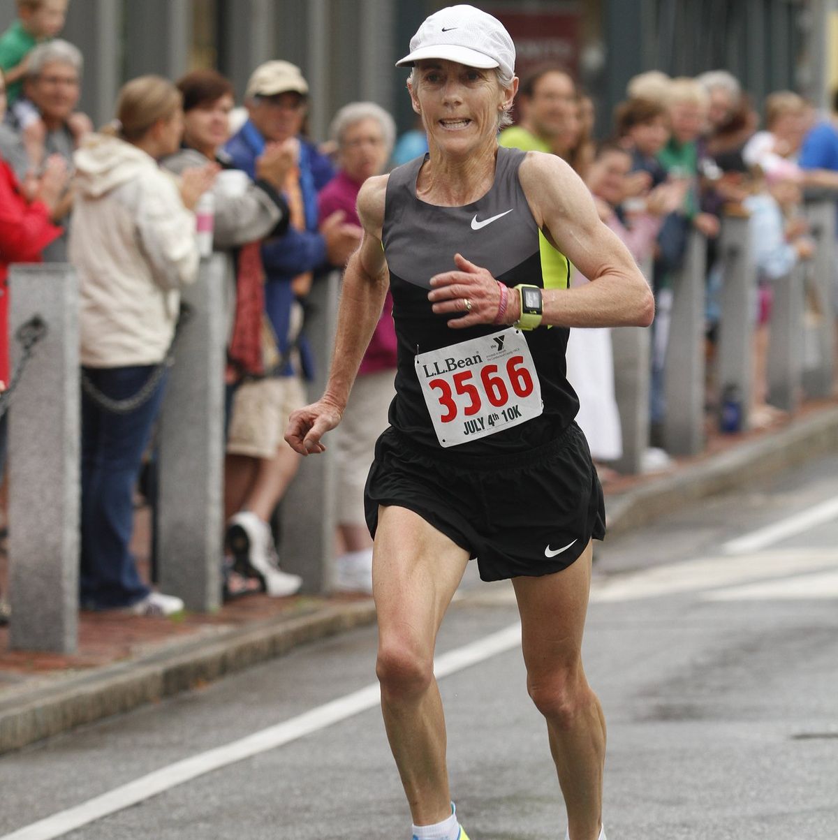 Joan Benoit Samuelson of Freeport finishes strong in fourth among women during the LL Bean 10K Road