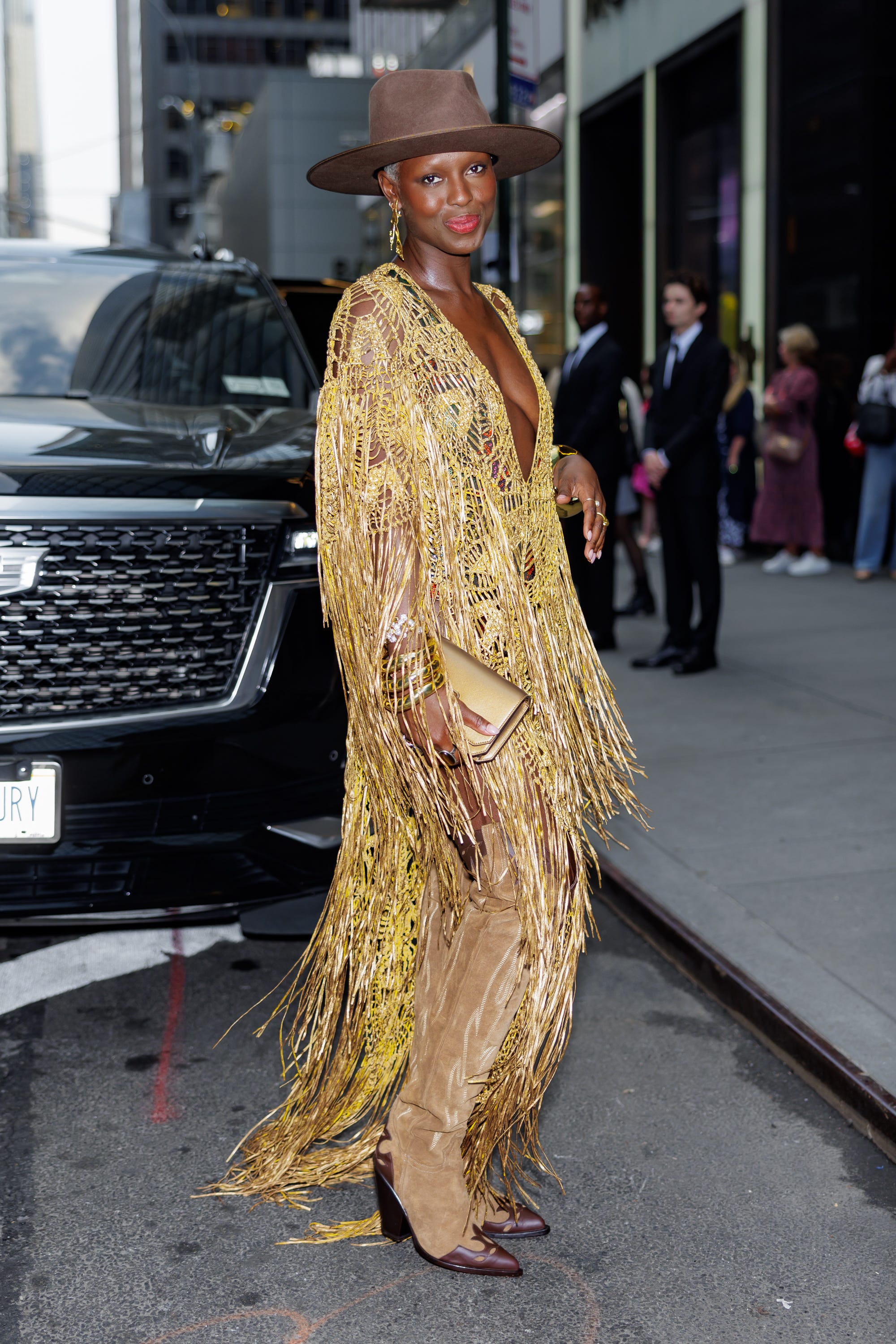 Jodie Turner-Smith Puts a Boho Twist on the Cowboy Trend in a Crochet Poncho