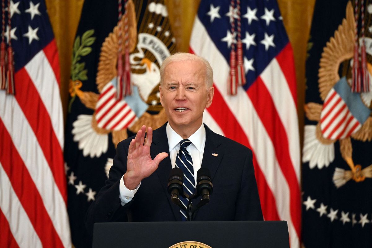 us president joe biden answers a question during his first press briefing in the east room of the white house in washington, dc, on march 25, 2021   biden said thursday that the united states will "respond accordingly" if north korea escalates its missile testing photo by jim watson  afp photo by jim watsonafp via getty images