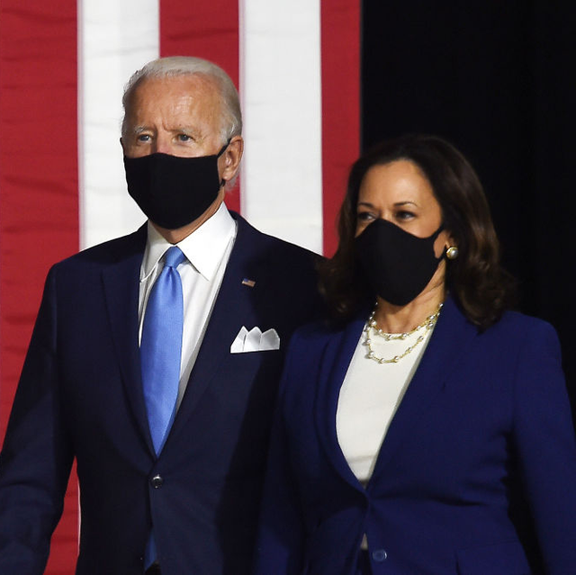 democratic presidential nominee and former us vice president joe biden l and vice presidential running mate, us senator kamala harris, arrive to conduct their first press conference together in wilmington, delaware, on august 12, 2020 photo by olivier douliery  afp photo by olivier doulieryafp via getty images